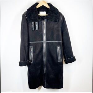 Zara Faux Sherpa & Suede Long Jacket. Size: M Black